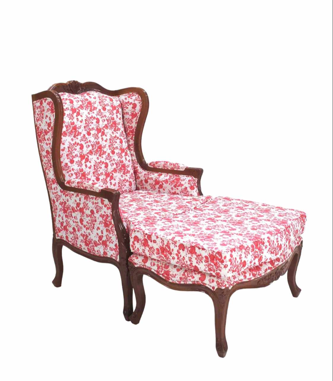 FRENCH WING BACK ARMCHAIR & OTTOMAN