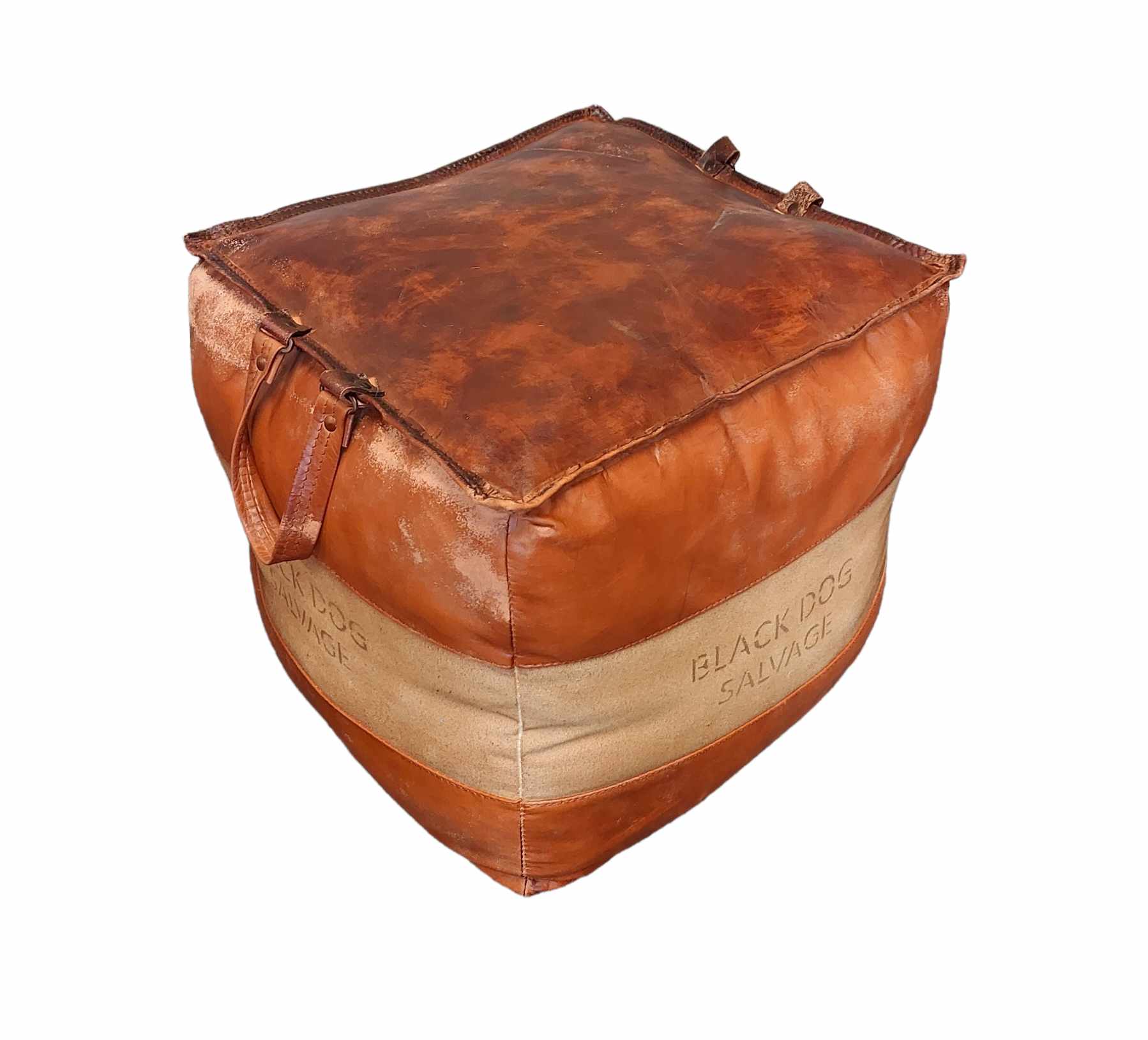Black Dog Salvage Leather Pouf