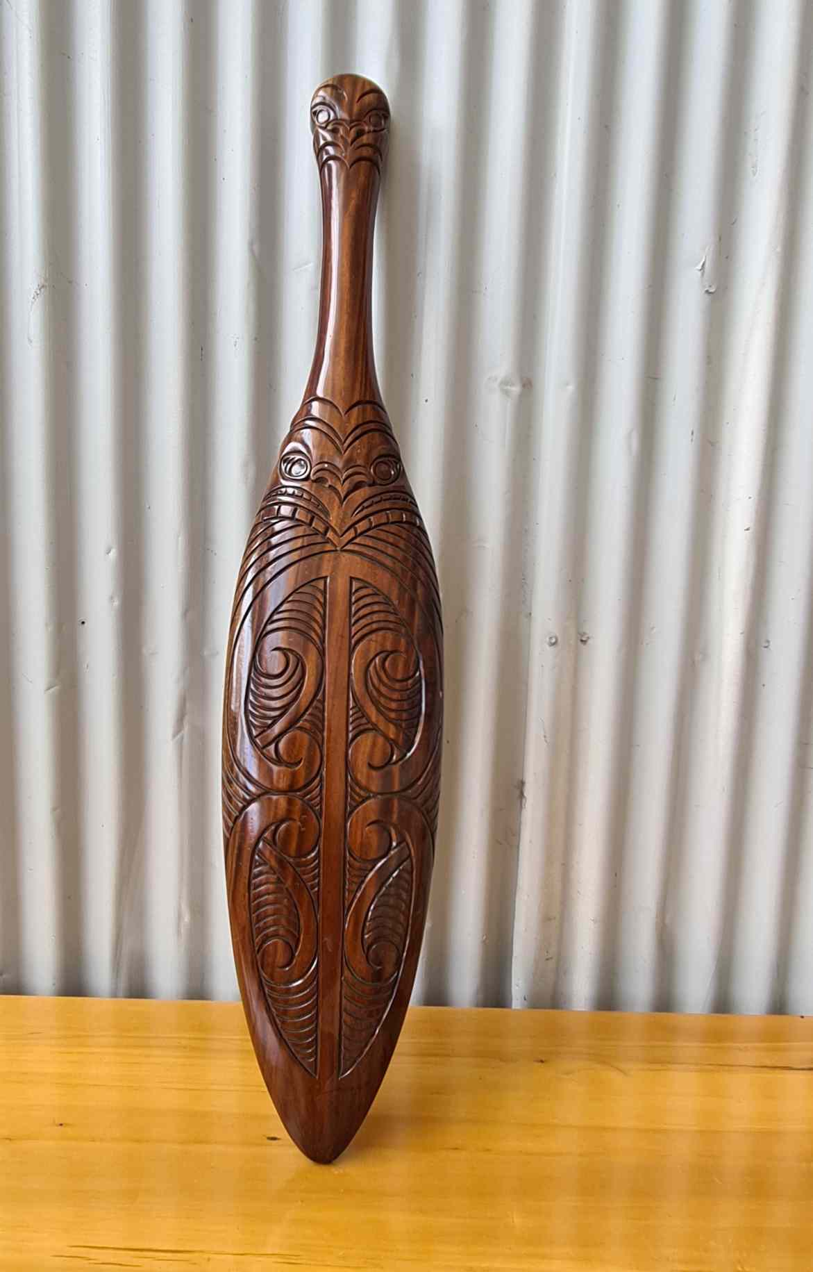 Wai Hand carved wooden Maori paddle