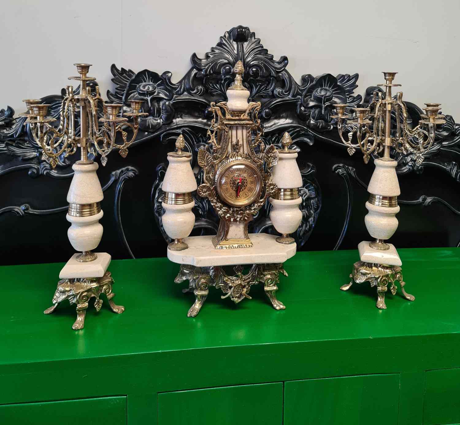 Marble & Brass Clock set