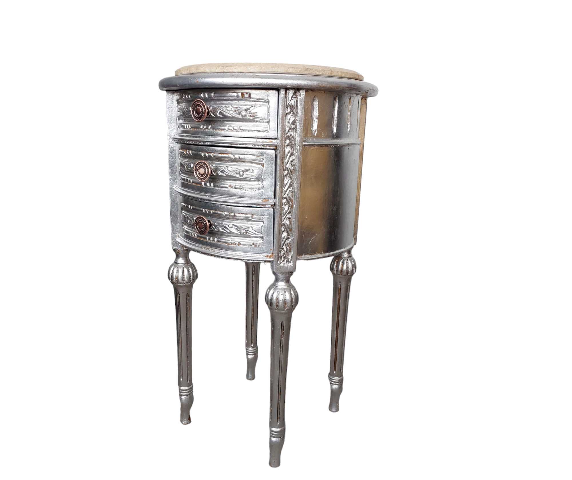Round French Nightstand with Marble