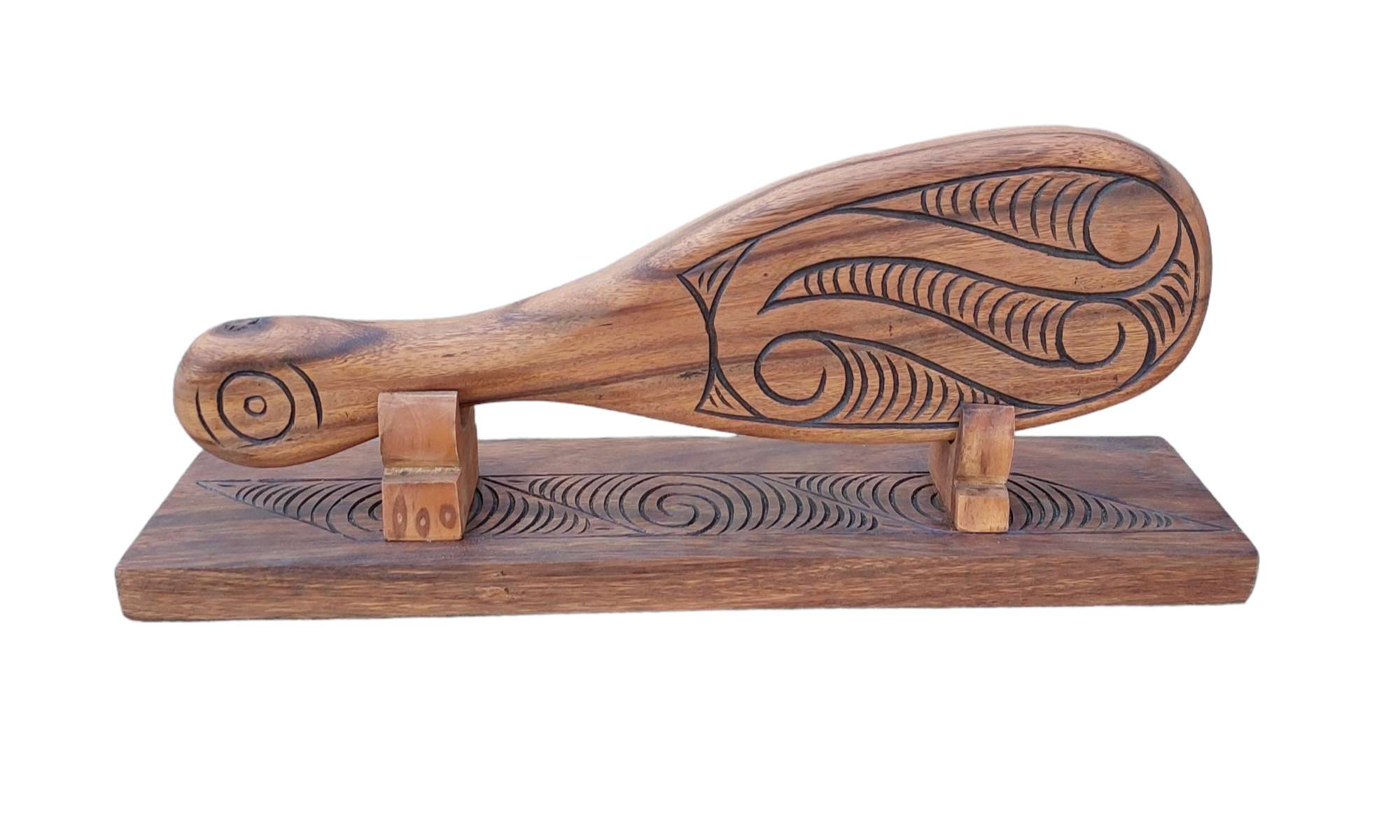 Aoraki wood carved Maori Patu on Stand