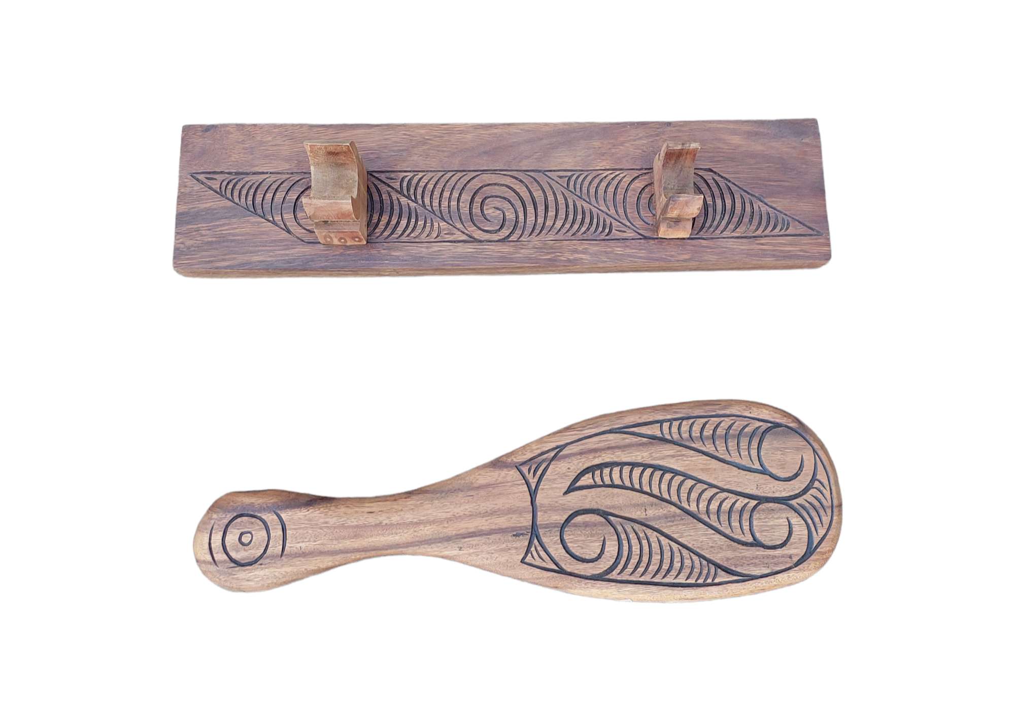 Aoraki wood carved Maori Patu on Stand