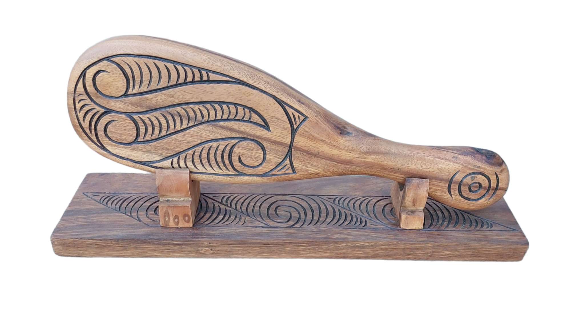 Aoraki wood carved Maori Patu on Stand