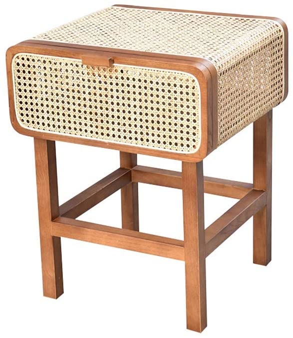 ELLY MID CENTURY TEAK & RATTAN BEDSIDE