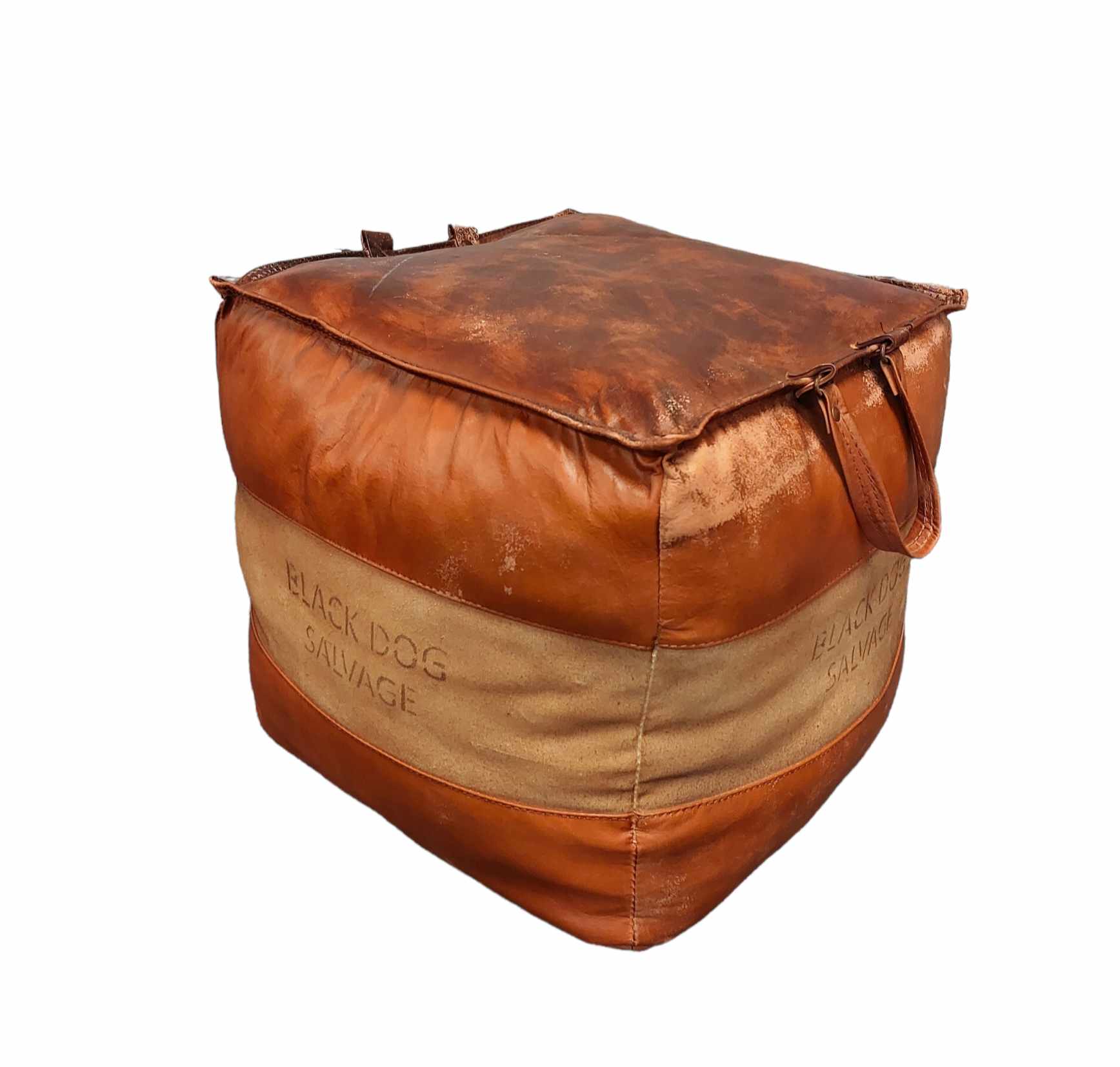 Black Dog Salvage Leather Pouf