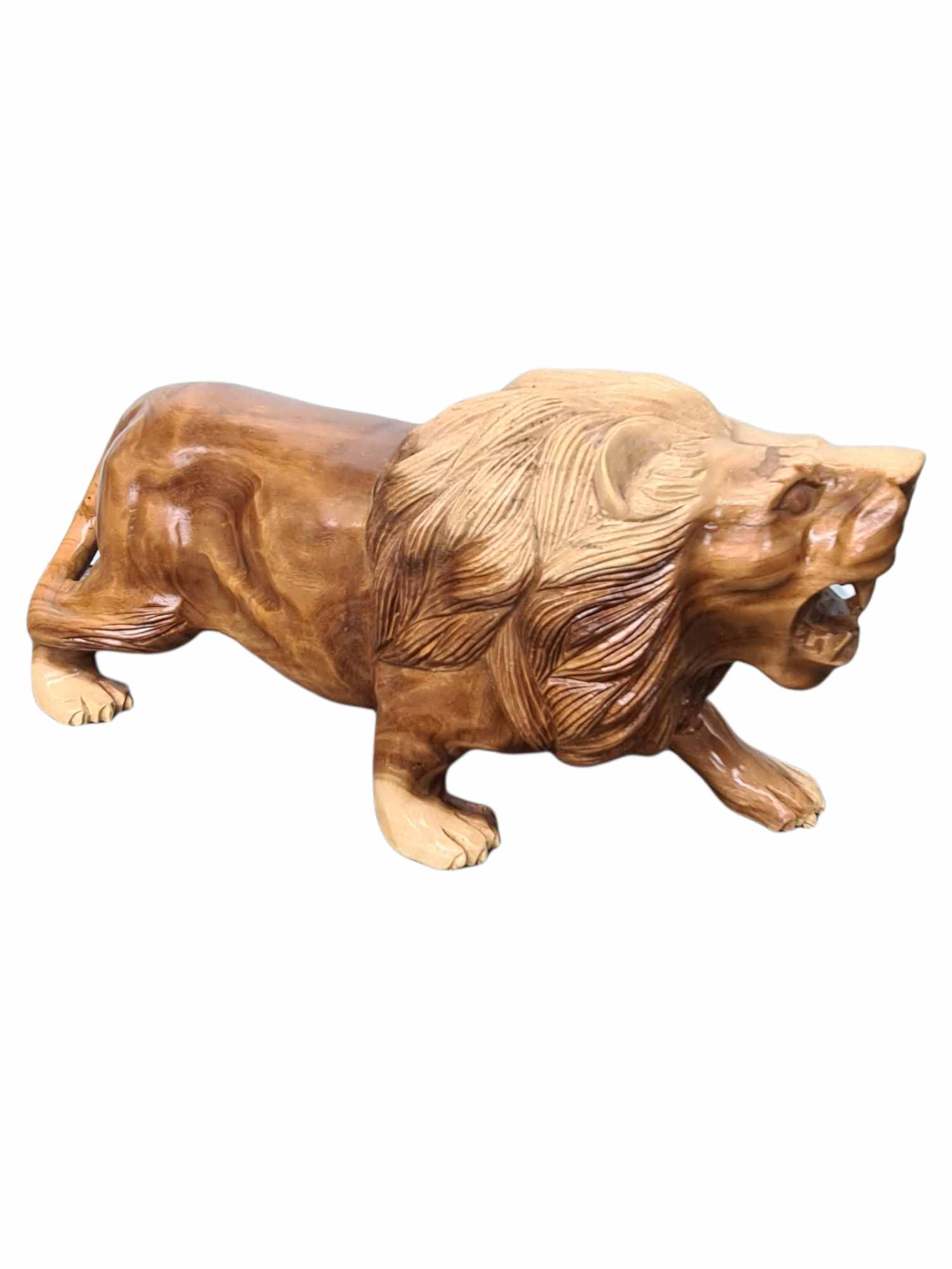 WOODEN LION STATUE