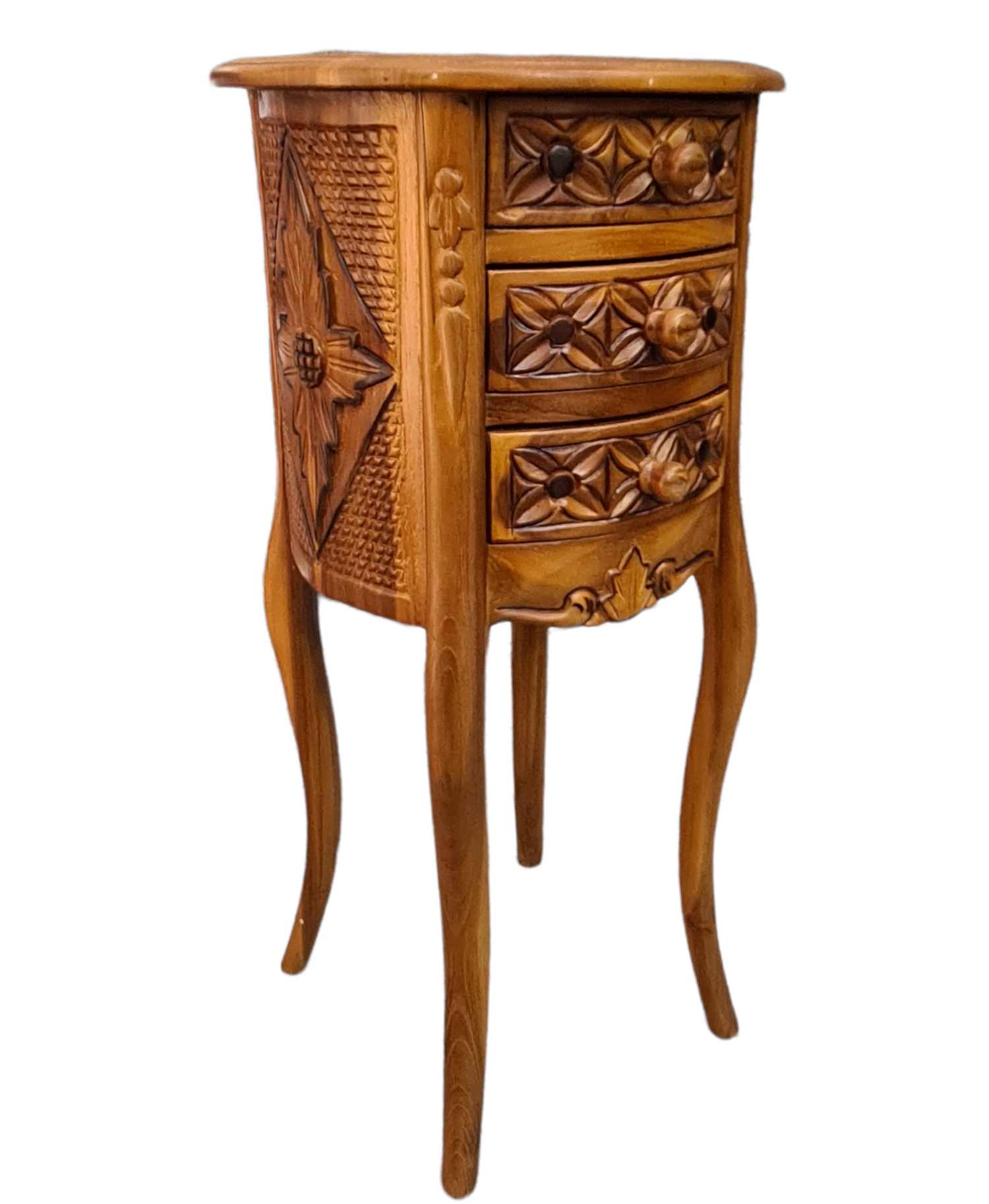 CARVED 3 DRAWER TEAK TABLE