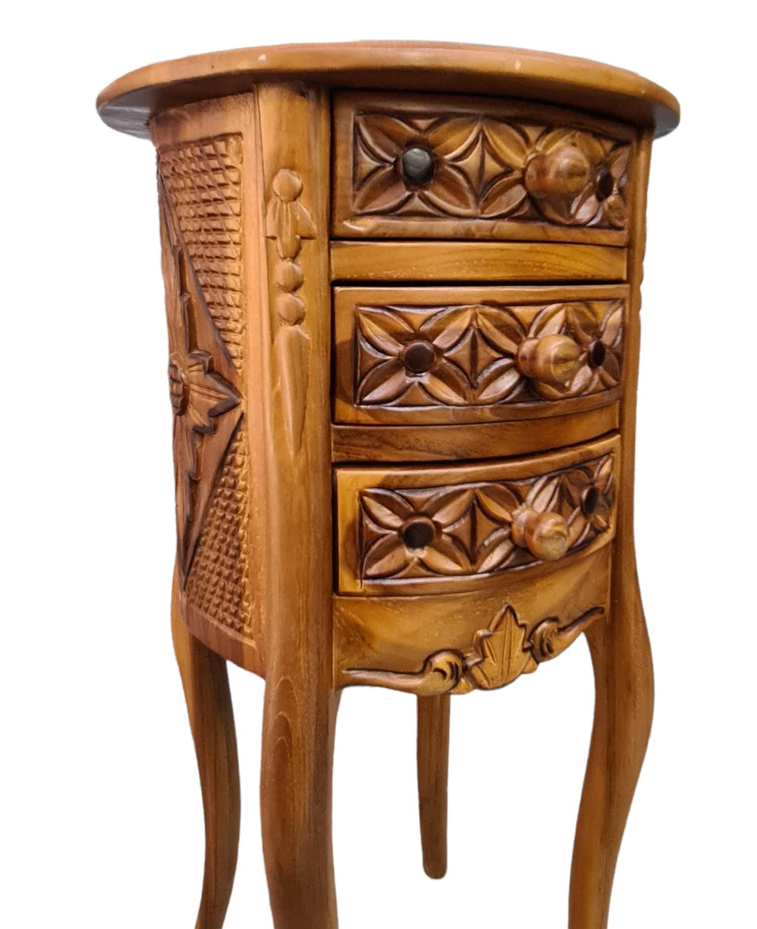 CARVED 3 DRAWER TEAK TABLE