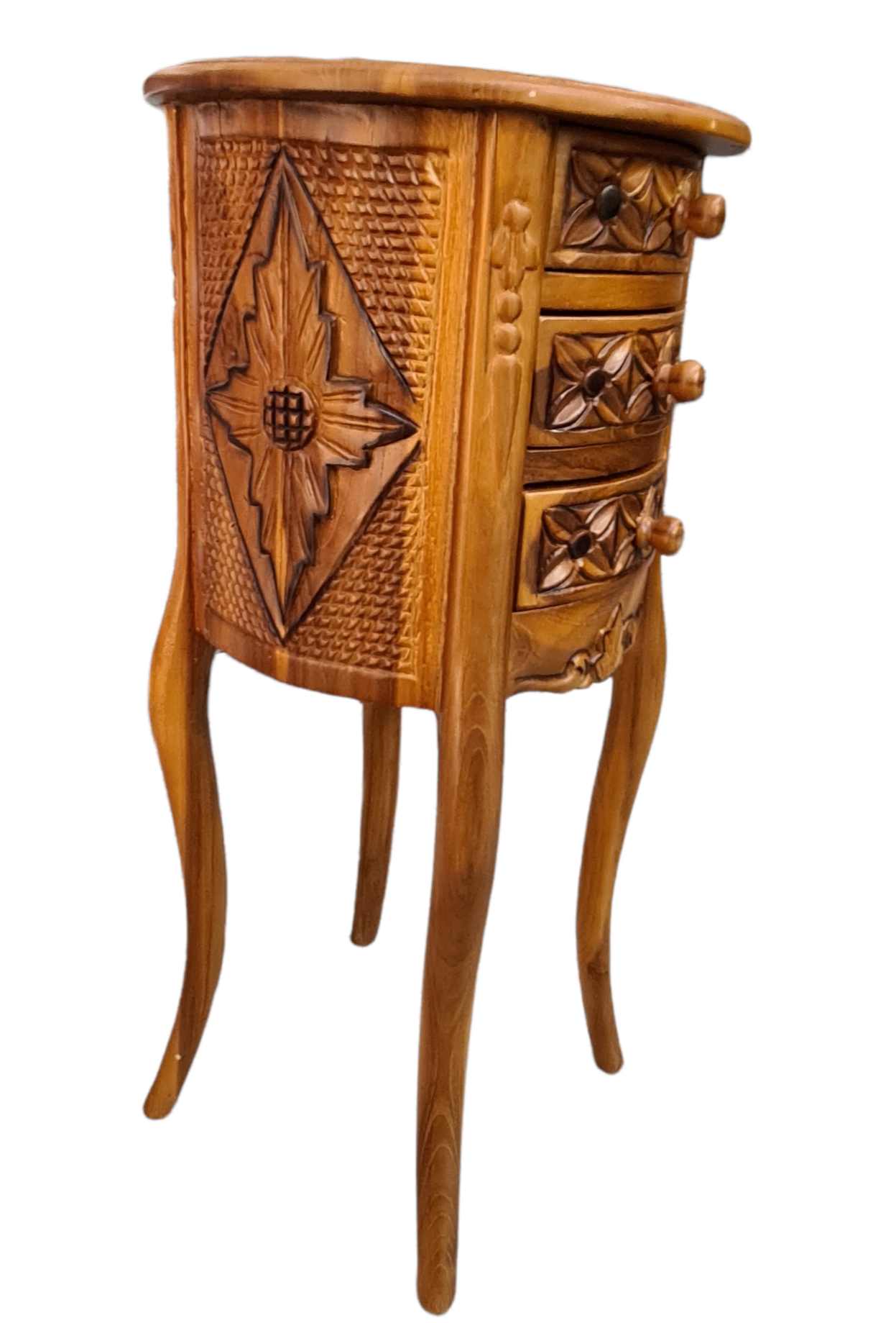 CARVED 3 DRAWER TEAK TABLE