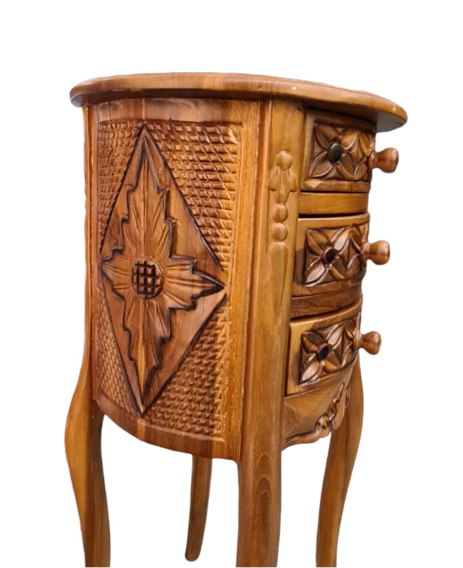 CARVED 3 DRAWER TEAK TABLE