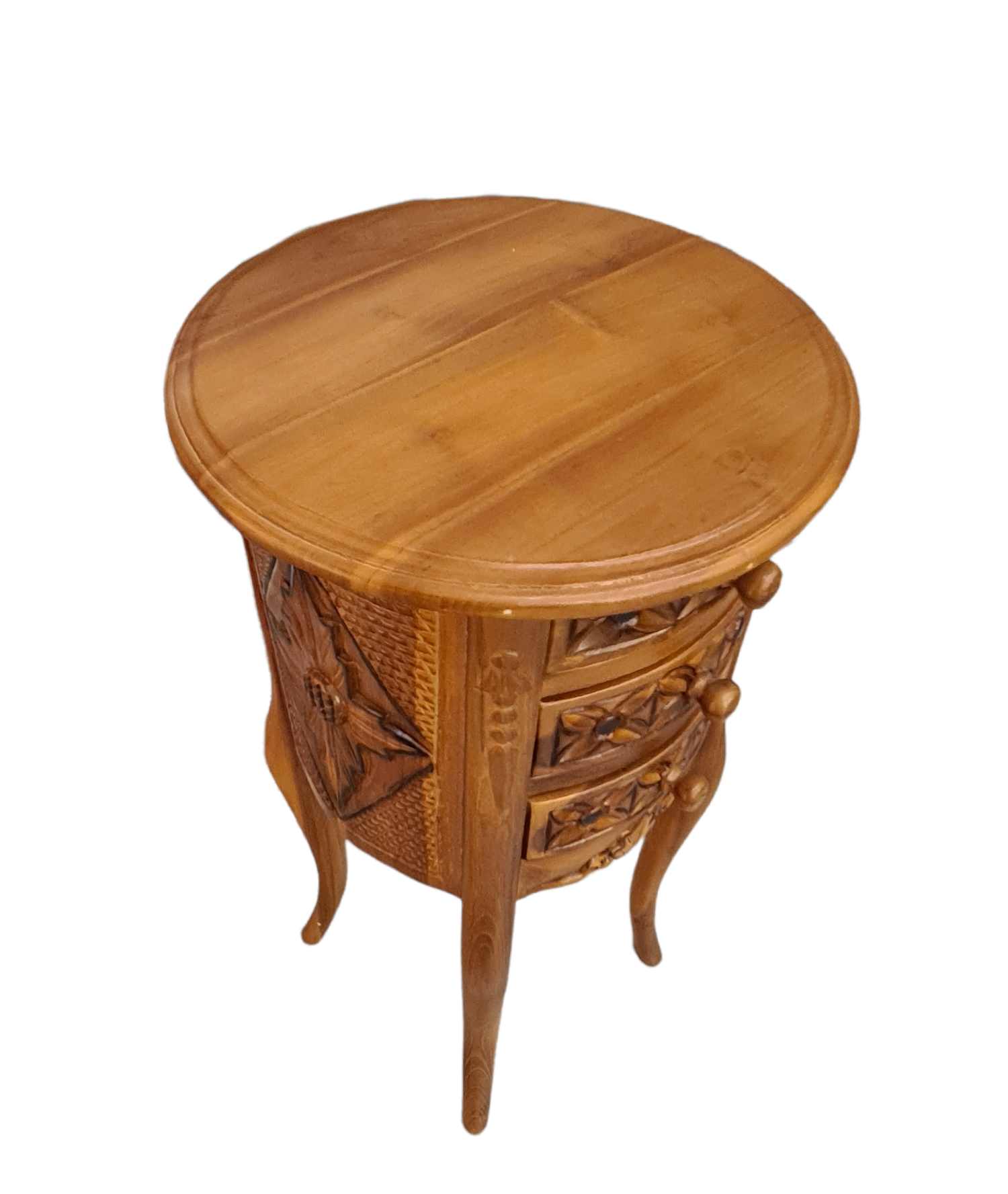 CARVED 3 DRAWER TEAK TABLE