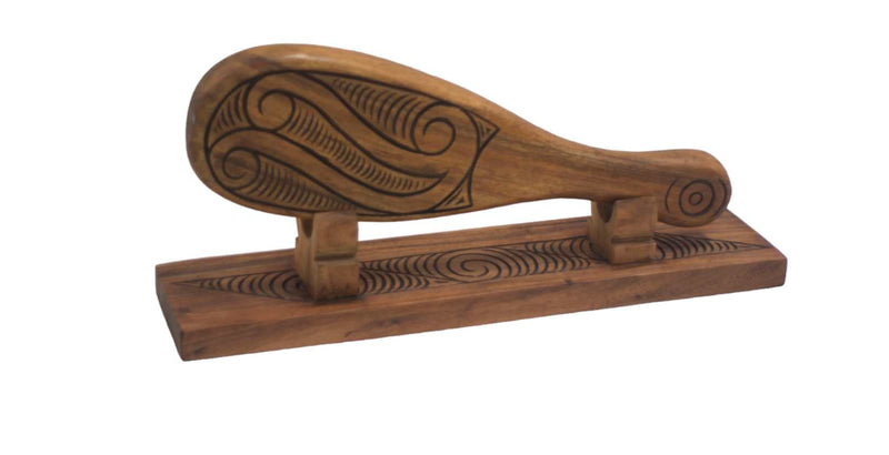 Aoraki wood carved Maori Patu on Stand
