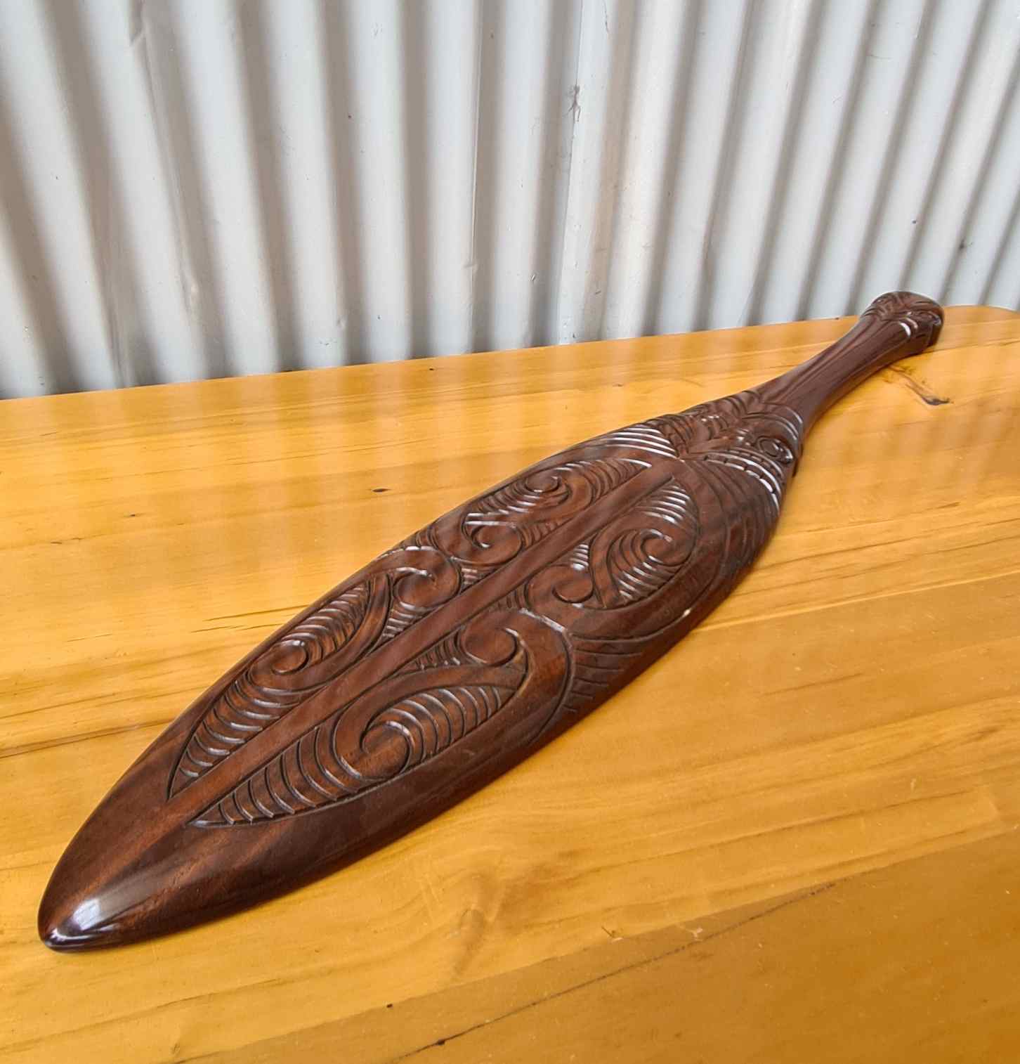 Wai Hand carved wooden Maori paddle