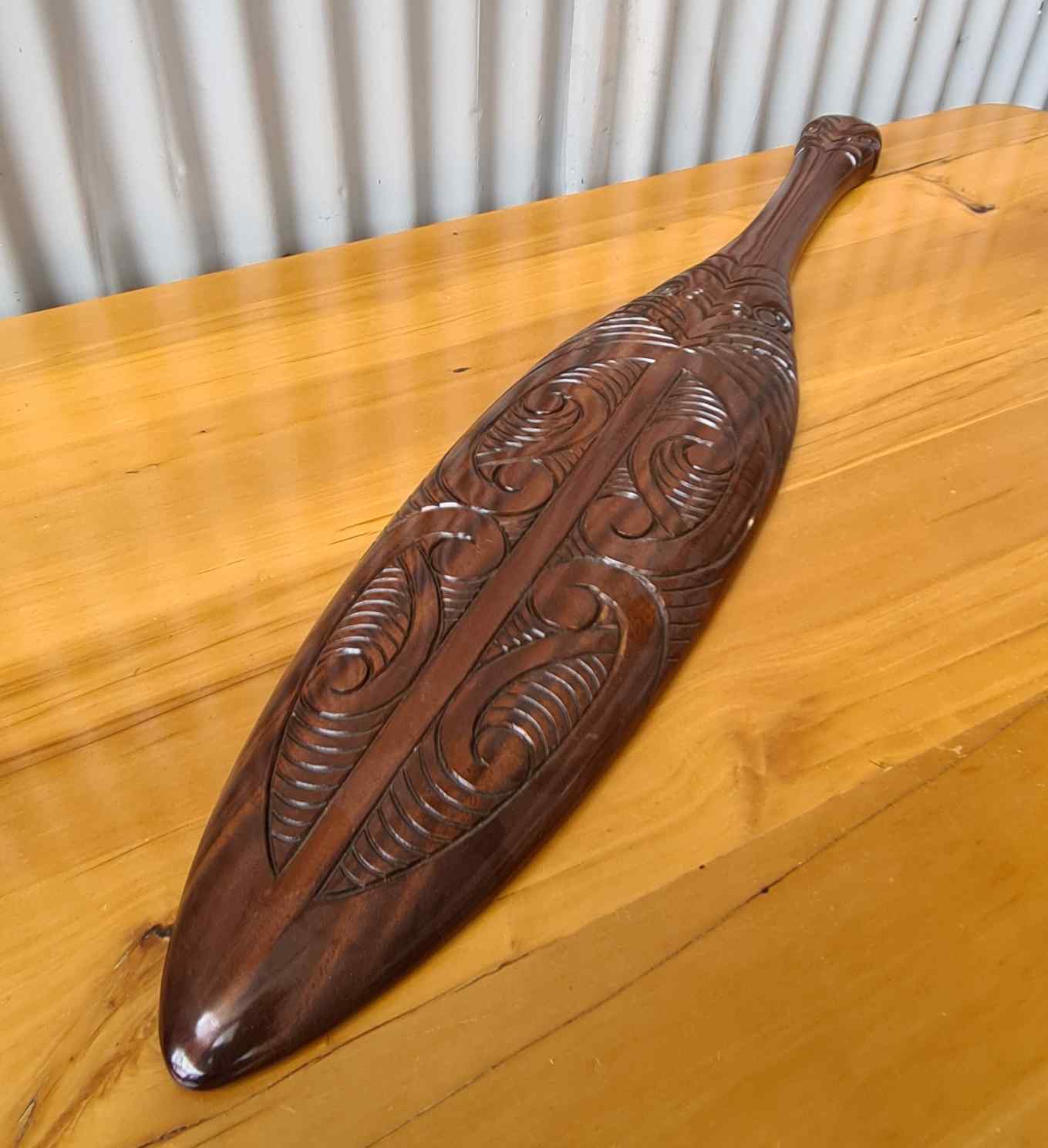 Wai Hand carved wooden Maori paddle