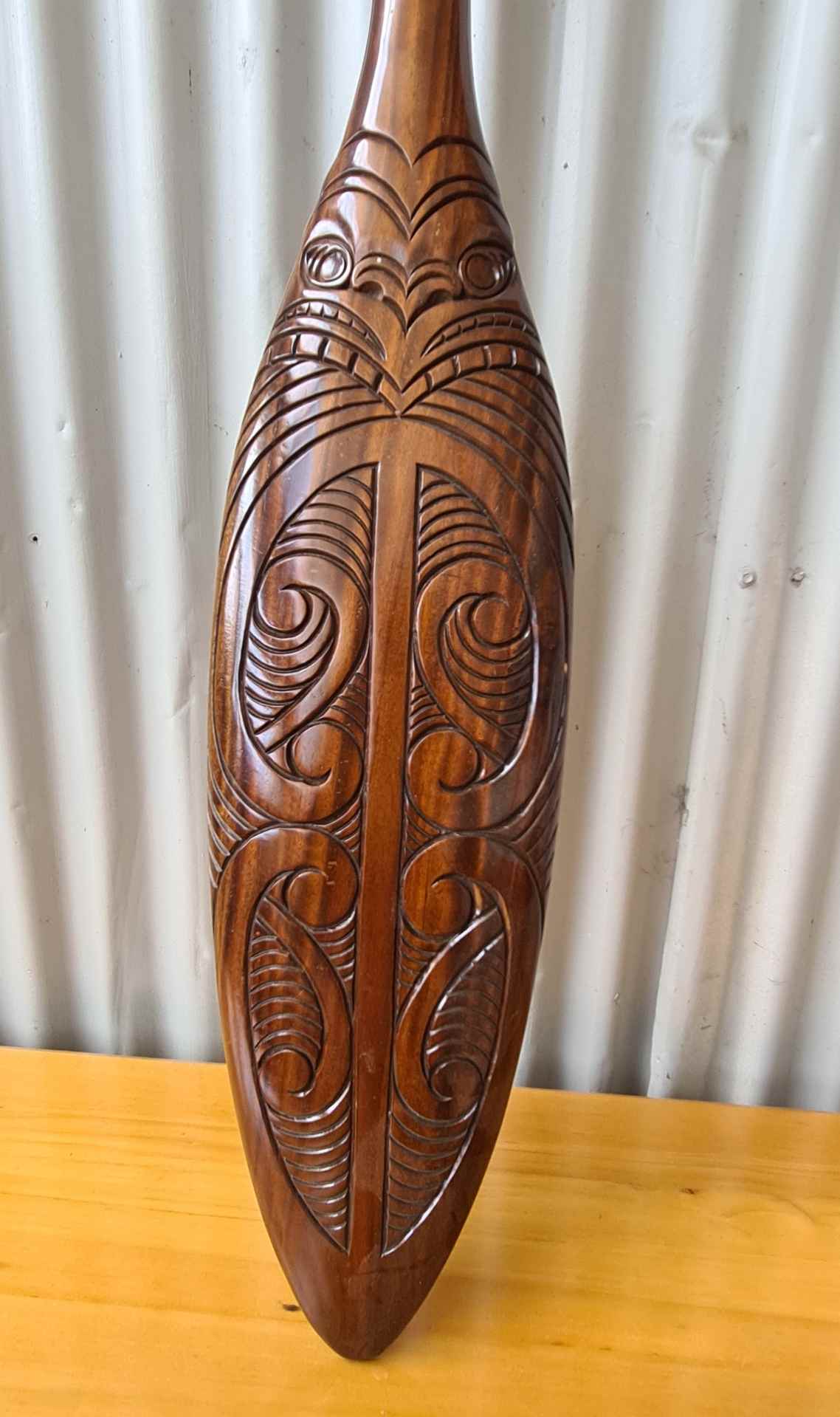 Wai Hand carved wooden Maori paddle
