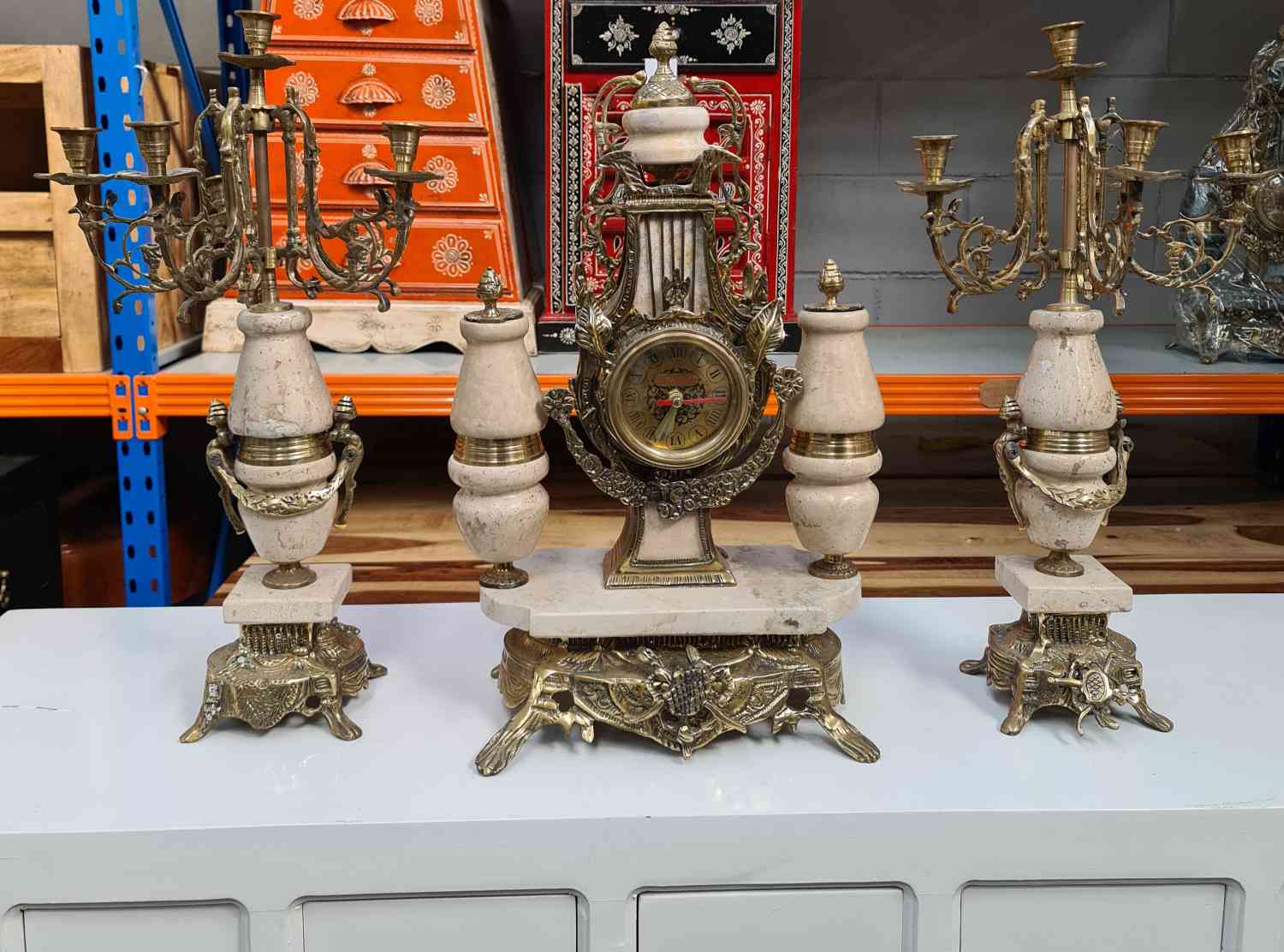Marble & Brass clock Garniture set