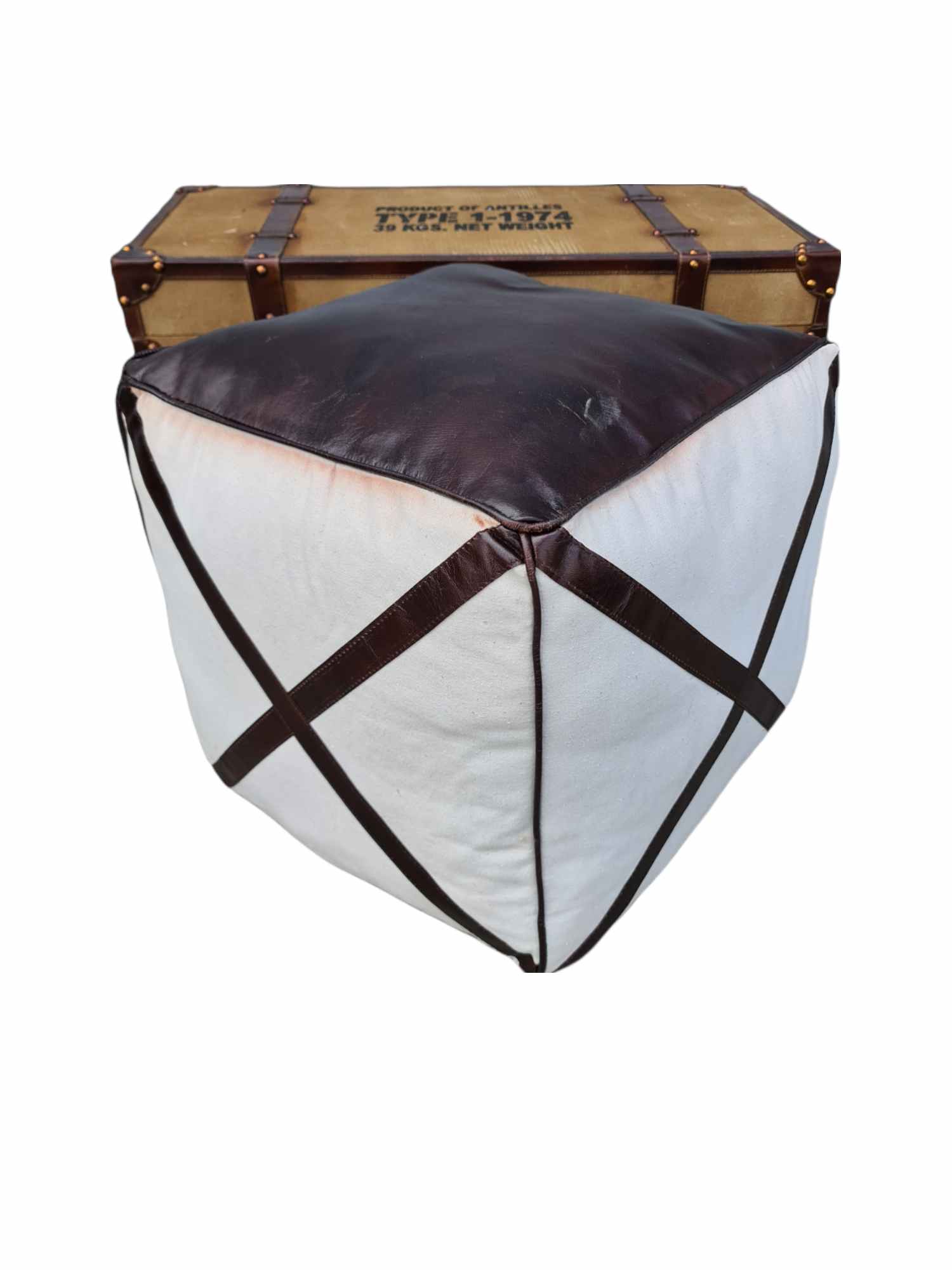 SIMA LEATHER & CANVAS OTTOMAN